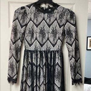 Dainty Jewells Black and White Pleated Sundress with Bishop Sleeves